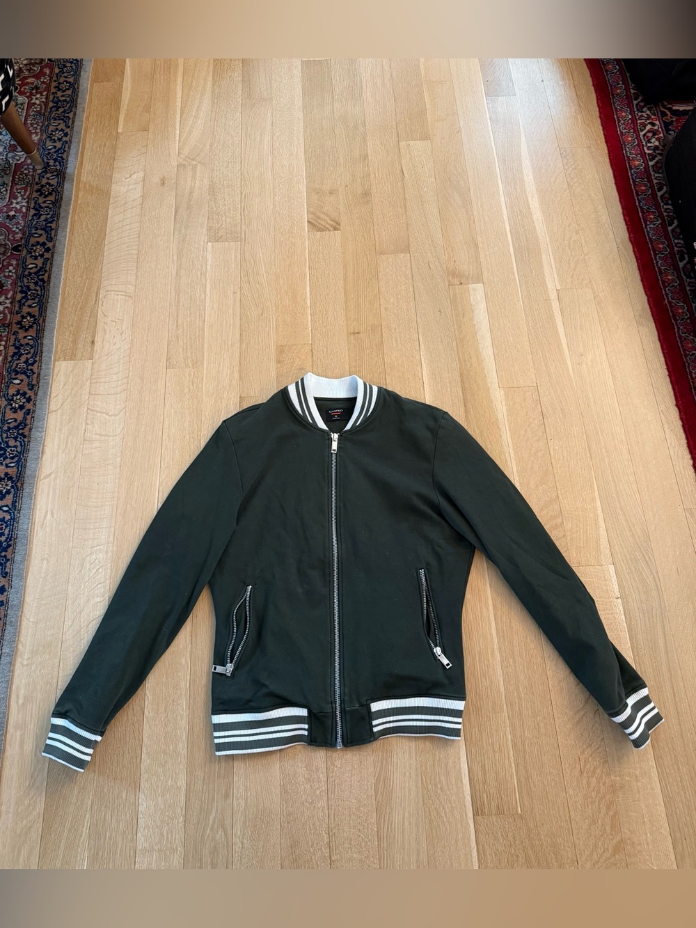 Castro Dark Green Bomber Jacket with White Stripe Trim